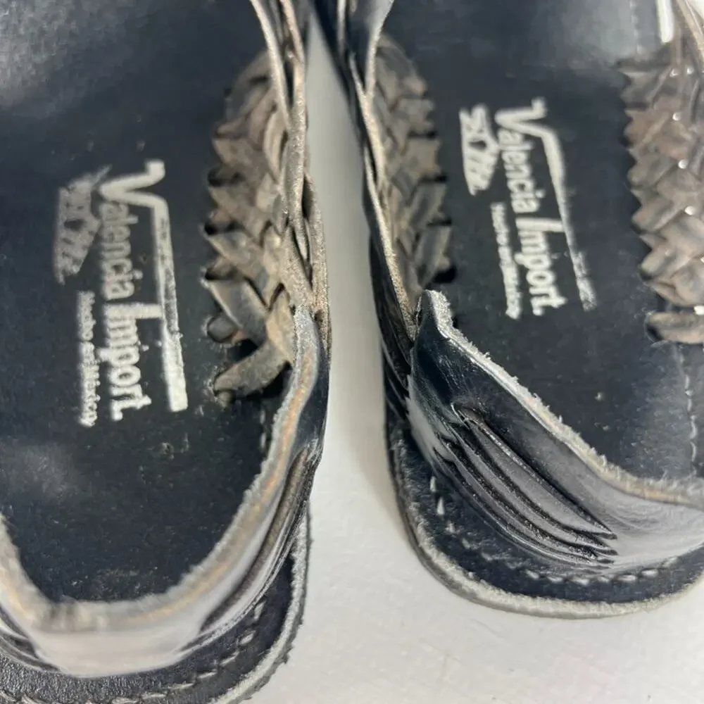Valencia Imports Sandals Mens 9.5 Black Leather Tire Sole Casual Traditional